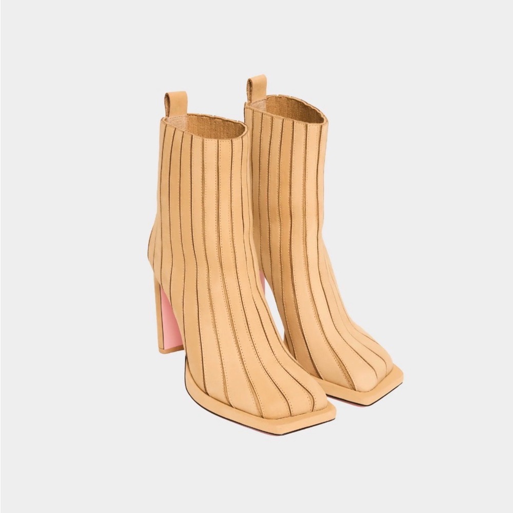 Sadi Studios Haru Tan Square-Toe Heeled Ankle Boots
